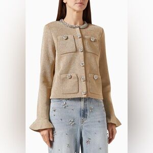 Self Portrait GOLD CRYSTAL TRIM CARDIGAN $620 New with tag